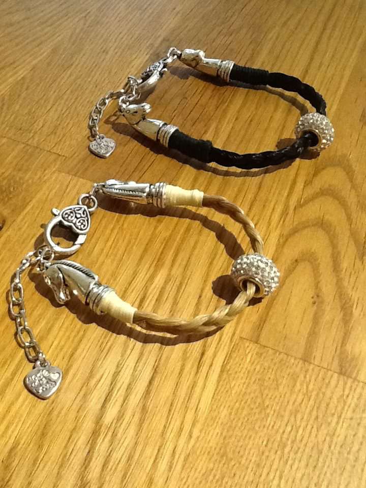 Horse Hair bracelets with pandora style charms hand made in the UK
