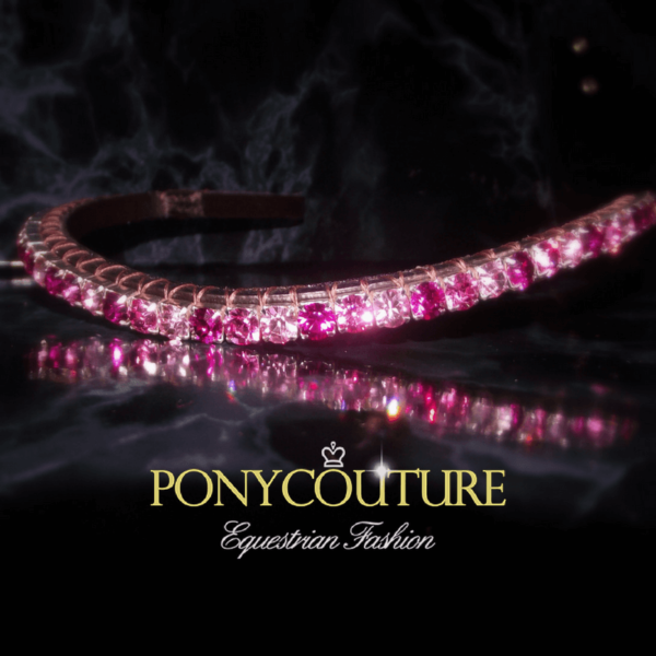 This dainty browband featuring alternating pinks on a single row Pixie browband, this super elegant browband is simply stunning and handmade here in the UK by PonyCouture the crystal browbands specialists. PonyCouture's pink bling browbands are simply stunning and perfect for any pink lovers out there.