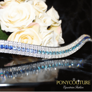 the best blue ombre fade browband with sedgwick english leather and on a black back ground with a blue ombre browband and with a crystal browband