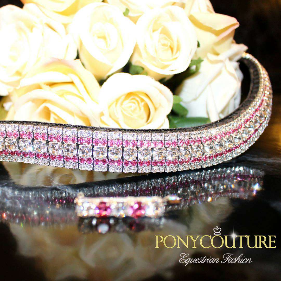 Rose and Clear Bling Browband Colour Streak pink browbands with matching pink and clear stock pin
