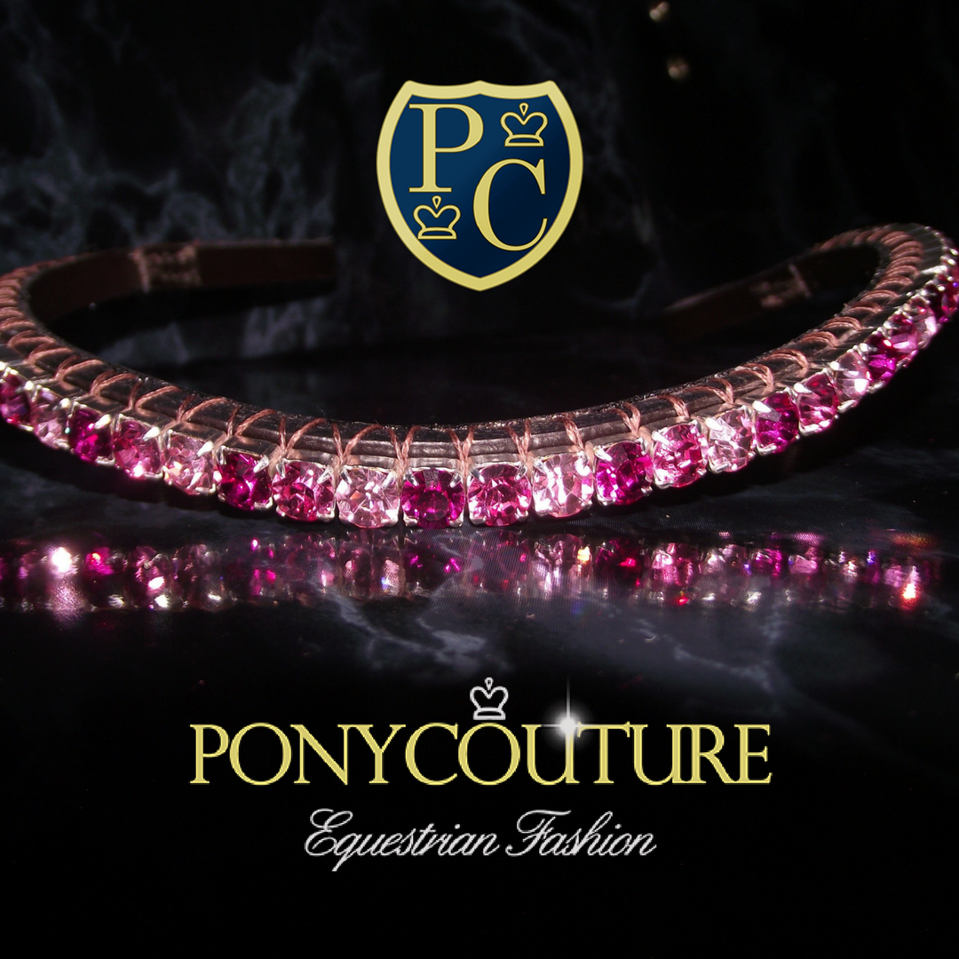 Single Pixie browband with alternating pink browband design these stunning handmade Sedgwick English leather crystal browbands will look at home on any horse