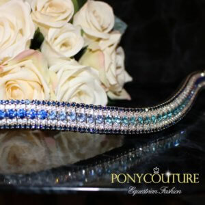 Navy Ombre browband with blue browbands and Ombre fade effect to center of this Ombre bling browbands with crystal browbands and dressage blue browbands